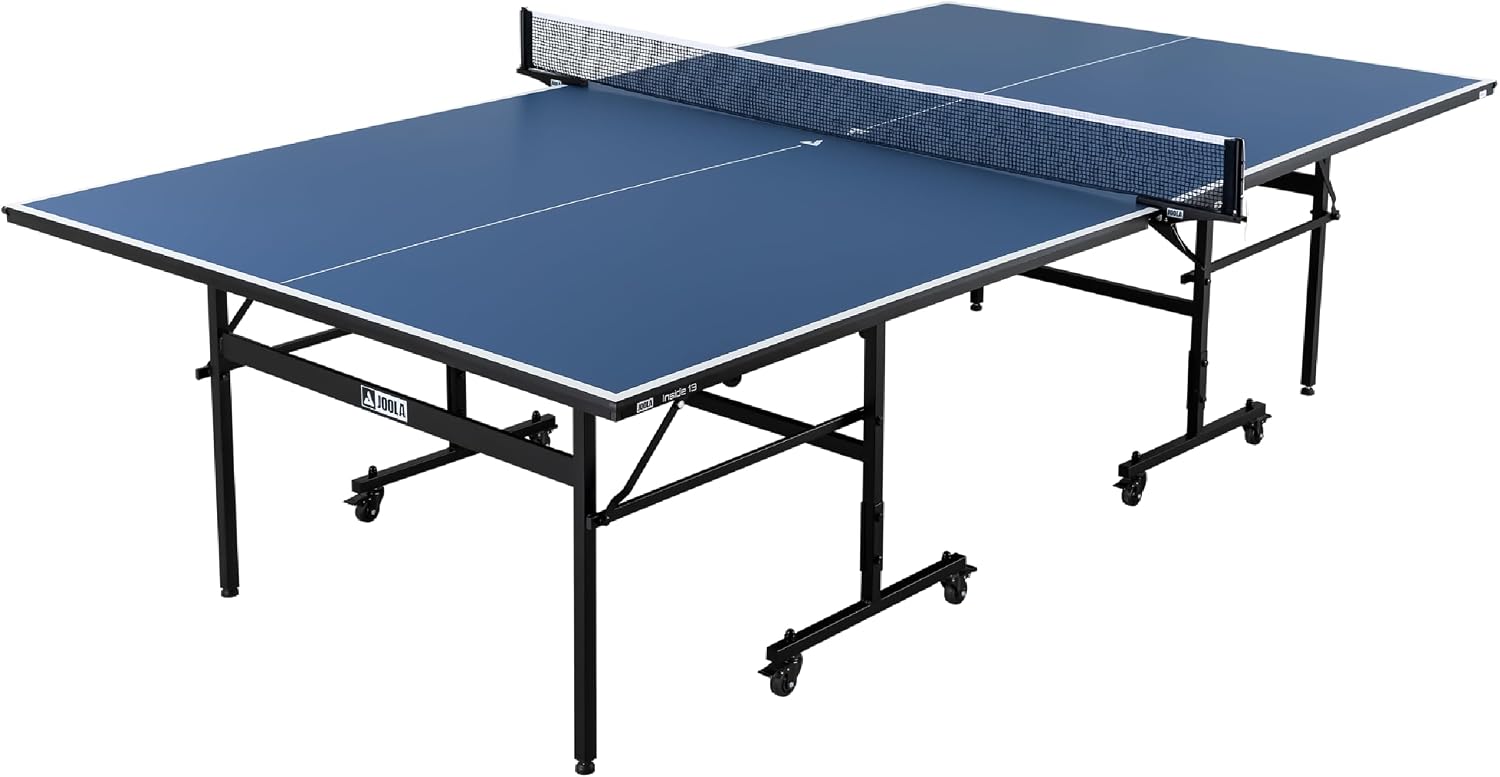 JOOLA Inside Professional MDF Indoor Ping Pong Table with Quick Clamp Table Tennis Net and Post Set - 10 Minute Easy Assembly - Tournament Quality - Foldable with Single Player Playback Mode