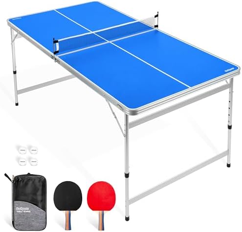 GoSports 6 x 3 ft Mid-Size Table Tennis Table Set with Adjustable Heig (B0CVCXVRS5)