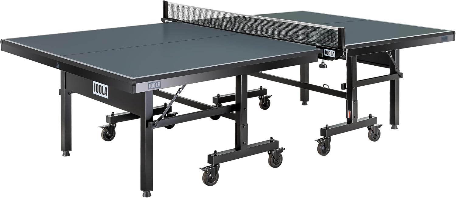 JOOLA Inside Professional MDF Indoor Ping Pong Table with Quick Clamp Table Tennis Net and Post Set - 10 Minute Easy Assembly - Tournament Quality - Foldable with Single Player Playback Mode