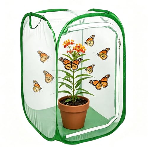 Butterfly House Habitat Insect Cage Clear See Through Pop-up Collapsible Butterfly Enclosure-Medium 15.8"x15.8"x23.6"