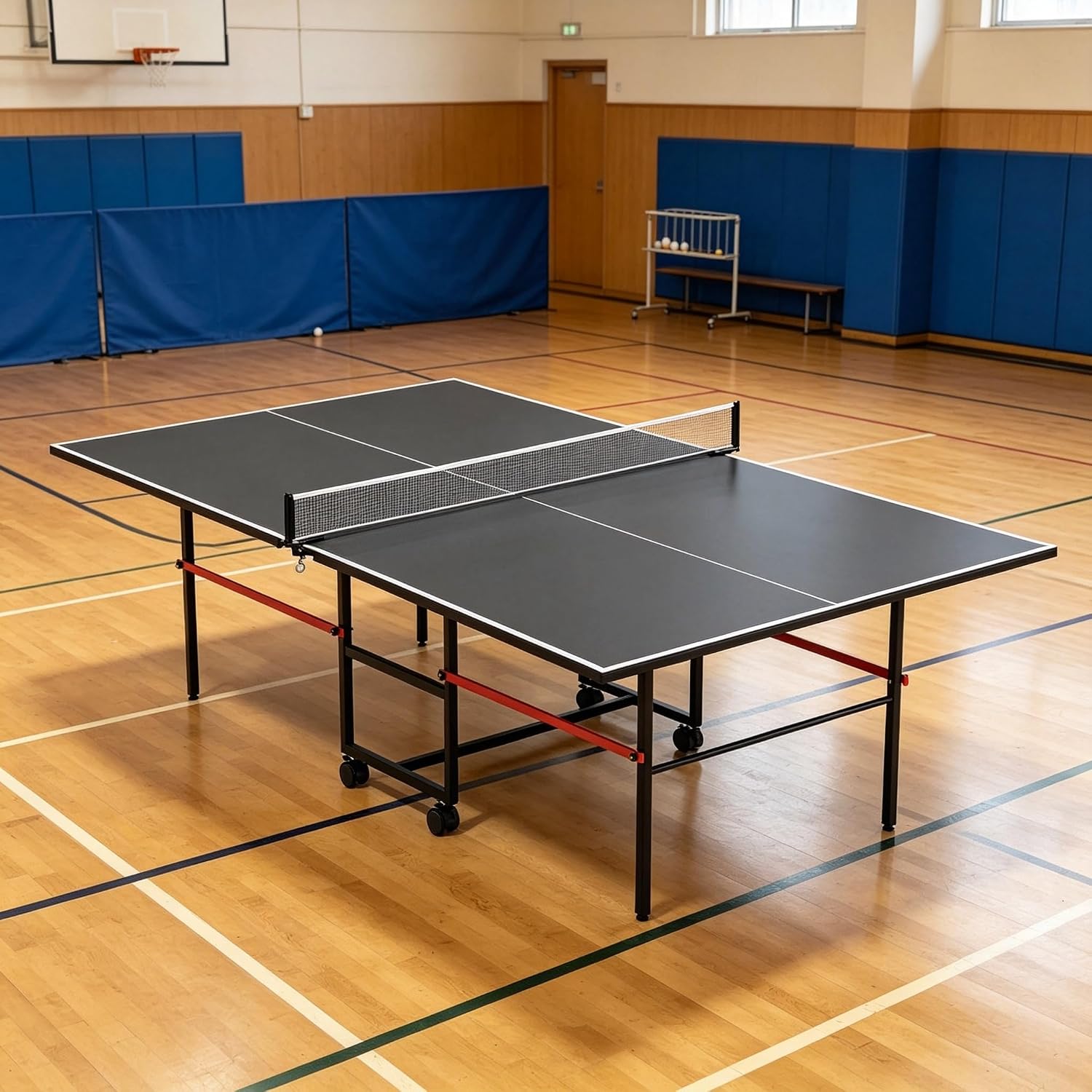 8 FT Foldable Ping Pong Table, Full Size Regulation Table Tennis Table with Net, 2 Paddles & 3 Balls, Indoor/Outdoor Portable Folding Game Table for Home, Garage, Basement
