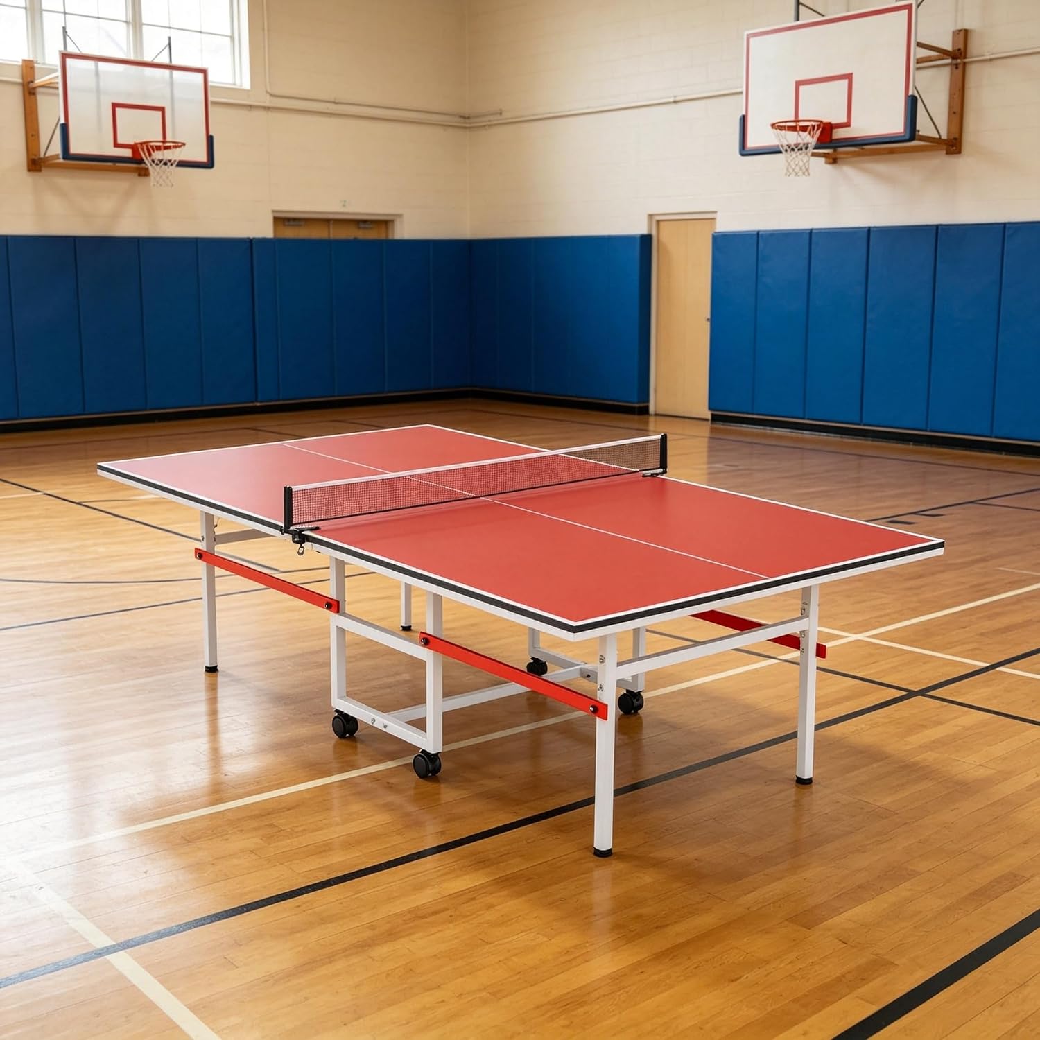 8 FT Foldable Ping Pong Table, Full Size Regulation Table Tennis Table with Net, 2 Paddles & 3 Balls, Indoor/Outdoor Portable Folding Game Table for Home, Garage, Basement