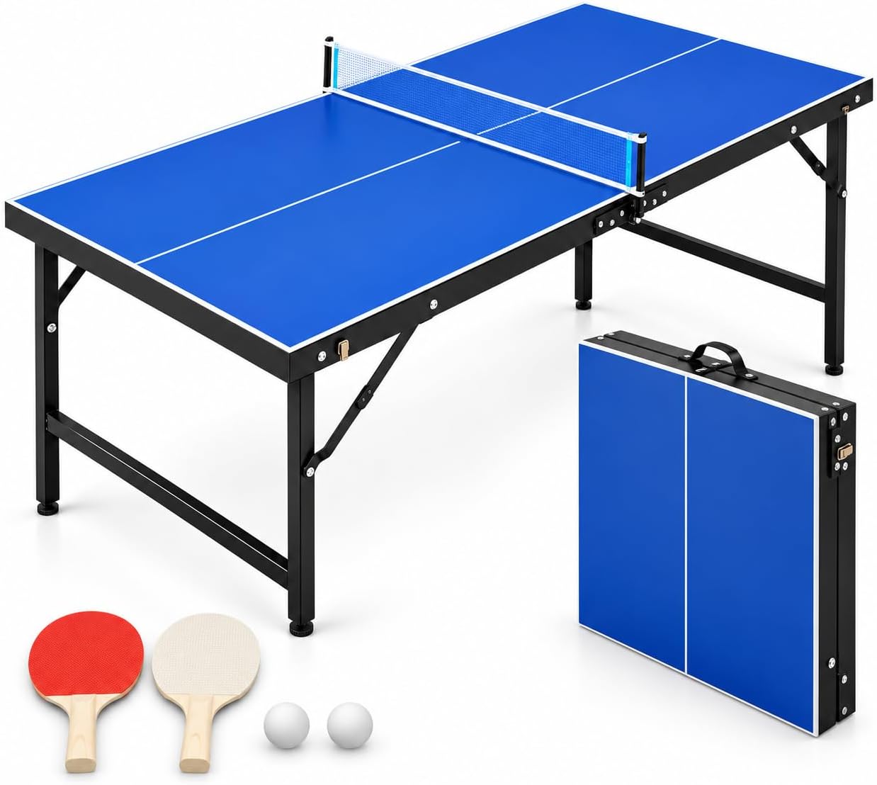5 ft Portable Ping Pong Table, Foldable Mid-Size Table Tennis Set